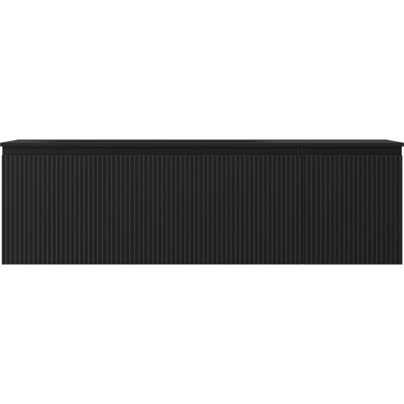 Mexen Rivel 160 cm bathroom cabinet with left Vela sink, 1 drawer, 1 door, grooved, black matte - 91A23-16047-3-BBFF71-W23L71