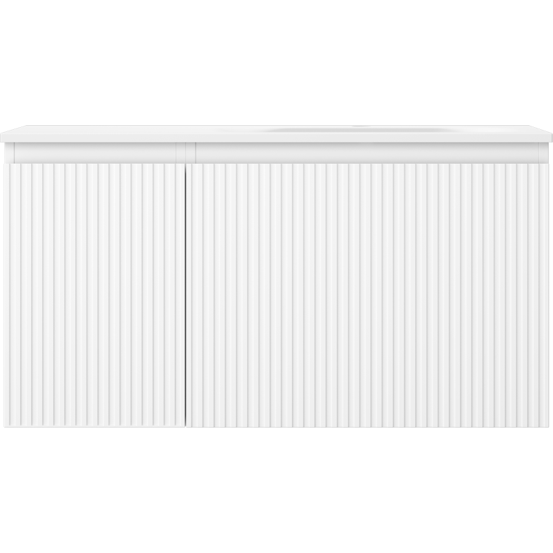 Mexen Rivel mueble de baño de 90 cm con lavabo Vela a la derecha, 1S, 1D, acanalado, blanco mate - 91A23-09047-3-BBFF01-W23P01