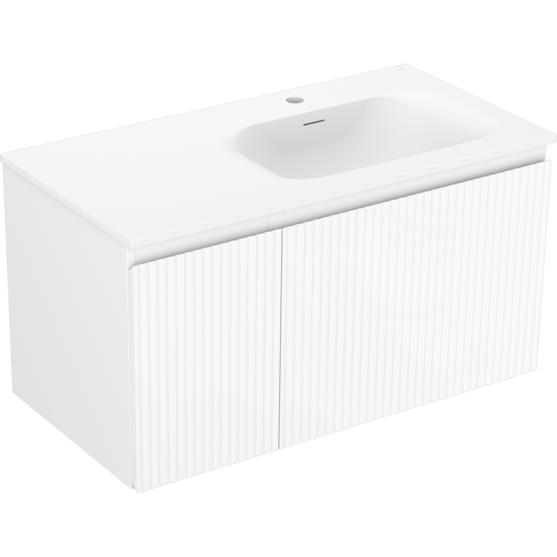 Mexen Rivel mobile da bagno 90 cm con lavabo Vela a destra, 1S, 1D, scanalato, bianco opaco - 91A23-09047-3-BBFF01-W23P01