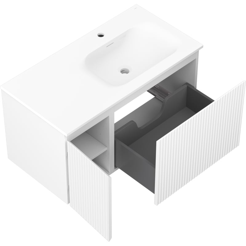 Mexen Rivel szafka łazienkowa 90 cm z umywalką Vela prawą, 1S, 1D, ryflowana, biała mat - 91A23-09047-3-BBFF01-W23P01