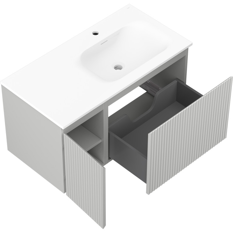 Mexen Rivel 90 cm vannitoakapp valamu Vela paremal, 1S, 1D, sooniline, hall matt/valge matt - 91A23-09047-3-BBFF62-W23P01