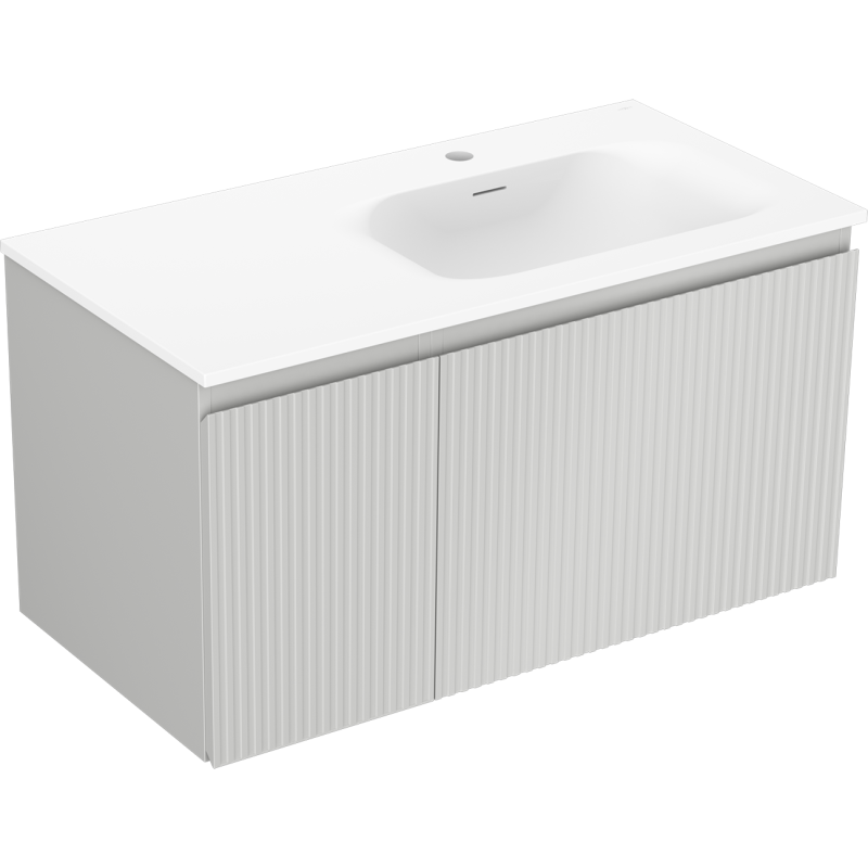 Mexen Rivel armario de baño de 90 cm con lavabo Vela a la derecha, 1S, 1D, ranurado, gris mate/blanco mate