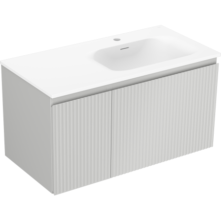 Mexen Rivel armoire de salle de bain 90 cm avec lavabo Vela droite, 1S, 1D, rainurée, gris mat/blanc mat