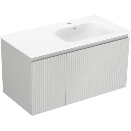 Mexen Rivel bathroom cabinet 90 cm with Vela right basin, 1S, 1D, fluted, matte gray/white matte - 91A23-09047-3-BBFF62-W23P01