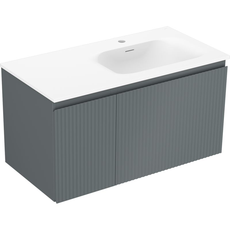 Mexen Rivel armoire de salle de bains 90 cm avec lavabo Vela à droite, 1S, 1D, rainurée, graphite mat/blanc mat