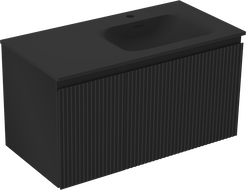 Mexen Rivel Badezimmerschrank 90 cm mit Waschbecken Vela rechts, 1S, 1D, gerillt, schwarz matt - 91A23-09047-3-BBFF71-W23P71