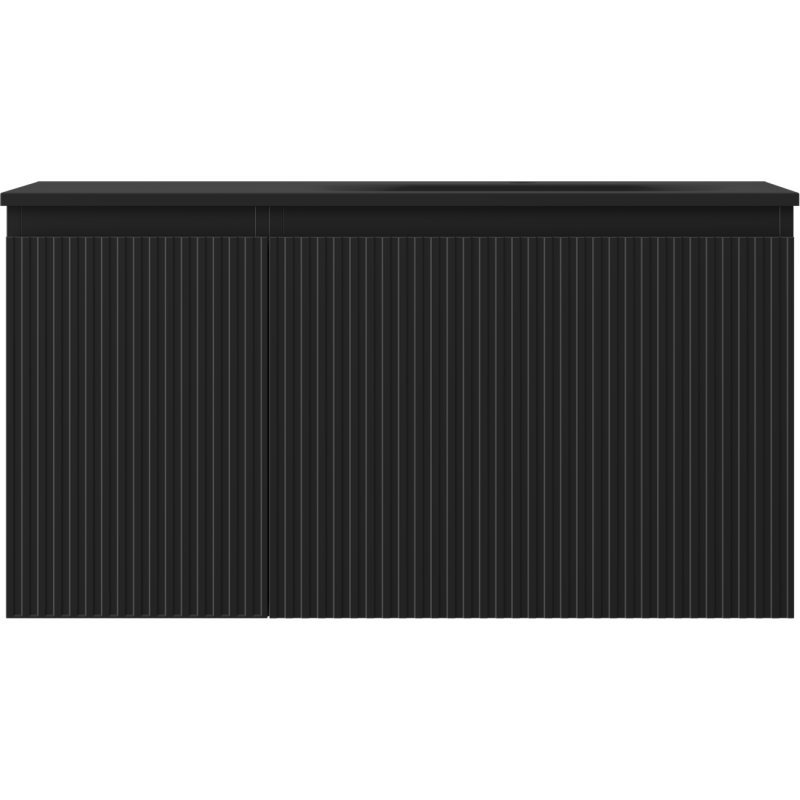 Mexen Rivel bathroom cabinet 90 cm with Vela right sink, 1S, 1D, fluted, matte black - 91A23-09047-3-BBFF71-W23P71