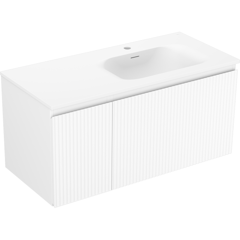 Mexen Rivel meuble de salle de bain 100 cm avec lavabo Vela à droite, 1S, 1D, rainuré, blanc mat - 91A23-10047-3-BBFF01-W23P01