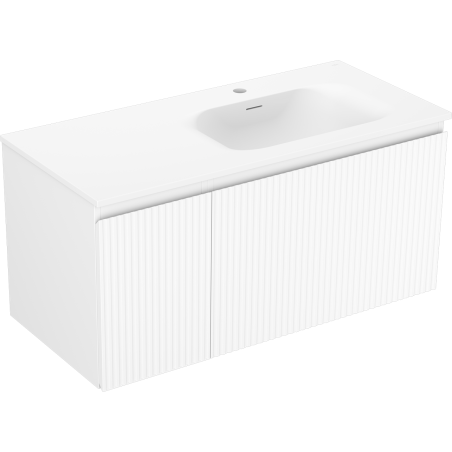 Mexen Rivel meuble de salle de bain 100 cm avec lavabo Vela à droite, 1S, 1D, rainuré, blanc mat - 91A23-10047-3-BBFF01-W23P01