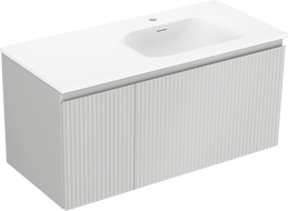 Mexen Rivel armoire de salle de bains 100 cm avec lavabo Vela à droite, 1S, 1D, rainurée, gris mat/blanc mat