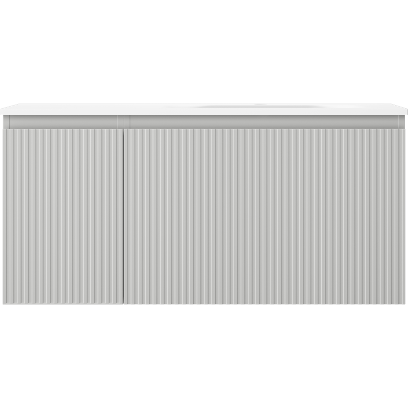 Mexen Rivel armário de casa de banho 100 cm com lavatório Vela à direita, 1S, 1D, canelado, cinza mate/branco mate