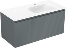 Mexen Rivel 100 cm bathroom cabinet with Vela sink right, 1S, 1D, grooved, graphite/white matte - 91A23-10047-3-BBFF66-W23P01