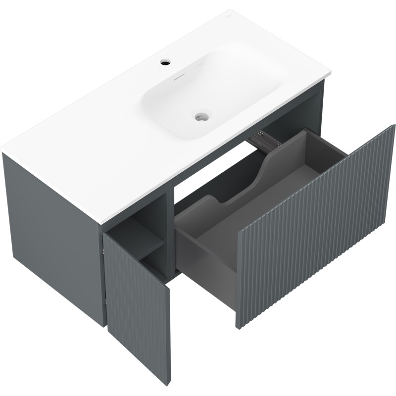 Mexen Rivel vannitoakapp 100 cm valamu Vela parempoolsega, 1S, 1D, sooniline, grafiit/valge matt - 91A23-10047-3-BBFF66-W23P01