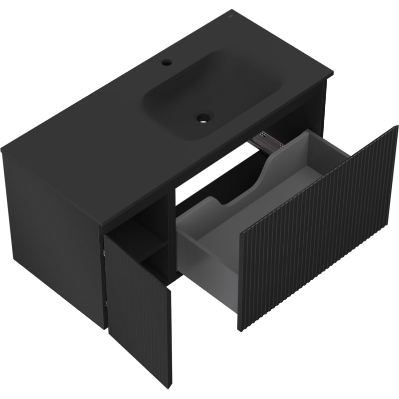 Mexen Rivel badkamerkast 100 cm met wastafel Vela rechts, 1L, 1D, gefreesd, zwart mat - 91A23-10047-3-BBFF71-W23P71