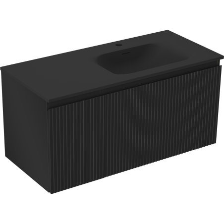 Mexen Rivel meuble de salle de bain 100 cm avec lavabo Vela droit, 1S, 1D, rainuré, noir mat - 91A23-10047-3-BBFF71-W23P71