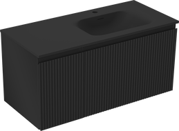 Mexen Rivel Badezimmerschrank 100 cm mit Waschbecken Vela rechts, 1S, 1D, geriffelt, schwarz matt - 91A23-10047-3-BBFF71-W23P71