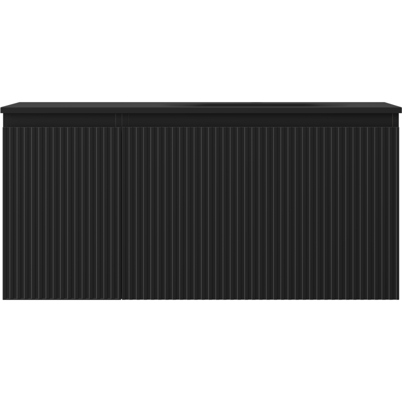 Mexen Rivel Badezimmerschrank 100 cm mit Waschbecken Vela rechts, 1S, 1D, geriffelt, schwarz matt - 91A23-10047-3-BBFF71-W23P71