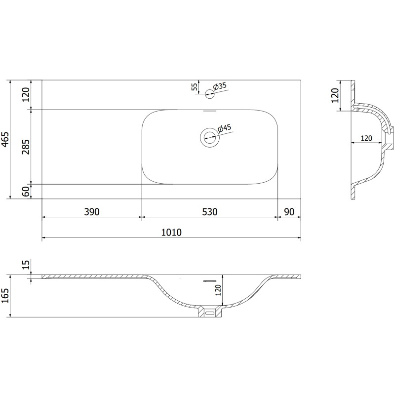 Mexen Rivel badkamerkast 100 cm met wastafel Vela rechts, 1L, 1D, gefreesd, zwart mat - 91A23-10047-3-BBFF71-W23P71