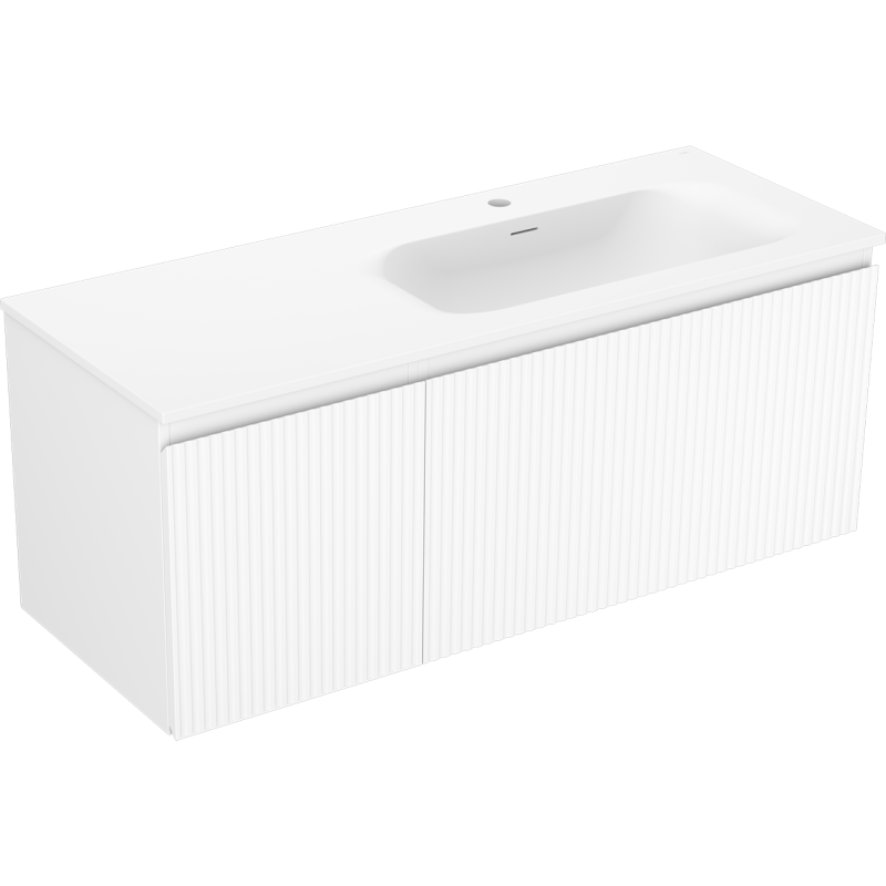 Mexen Rivel 120 cm bathroom cabinet with Vela right sink, 1S, 1D, grooved, white matte - 91A23-12047-3-BBFF01-W23P01