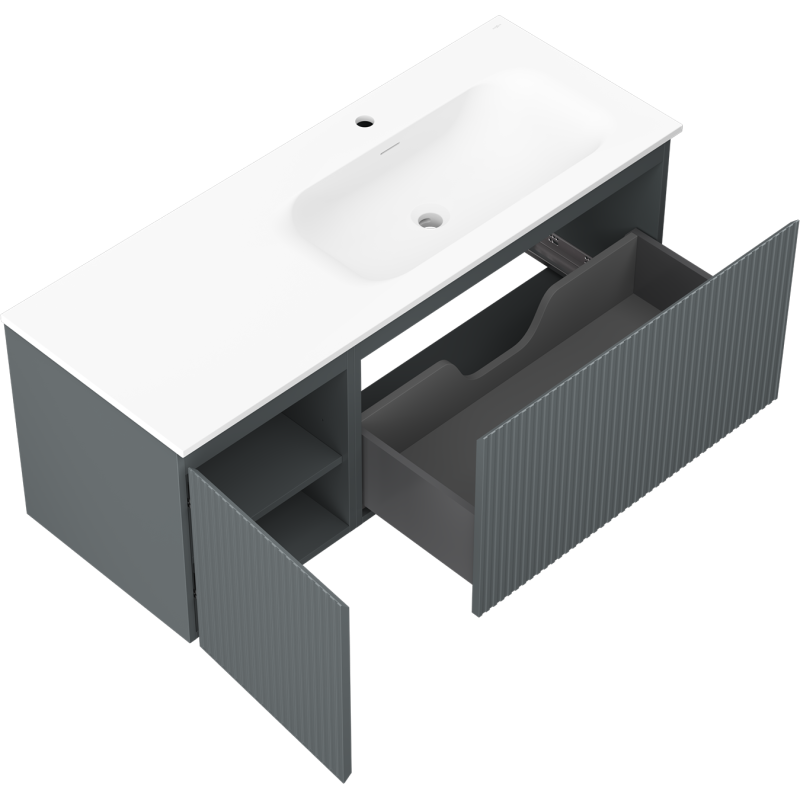 Mexen Rivel armario de baño de 120 cm con lavabo Vela derecho, 1S, 1D, acanalado, grafito/blanco mate