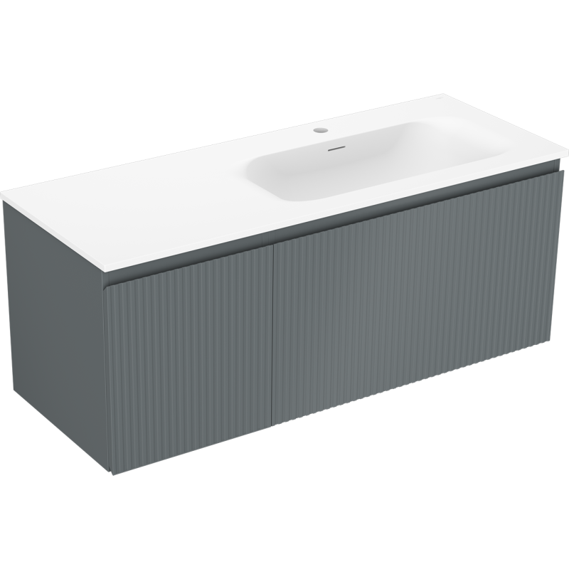 Mexen Rivel armário de casa de banho 120 cm com lavatório Vela direito, 1G, 1P, friso, grafite/branco mate