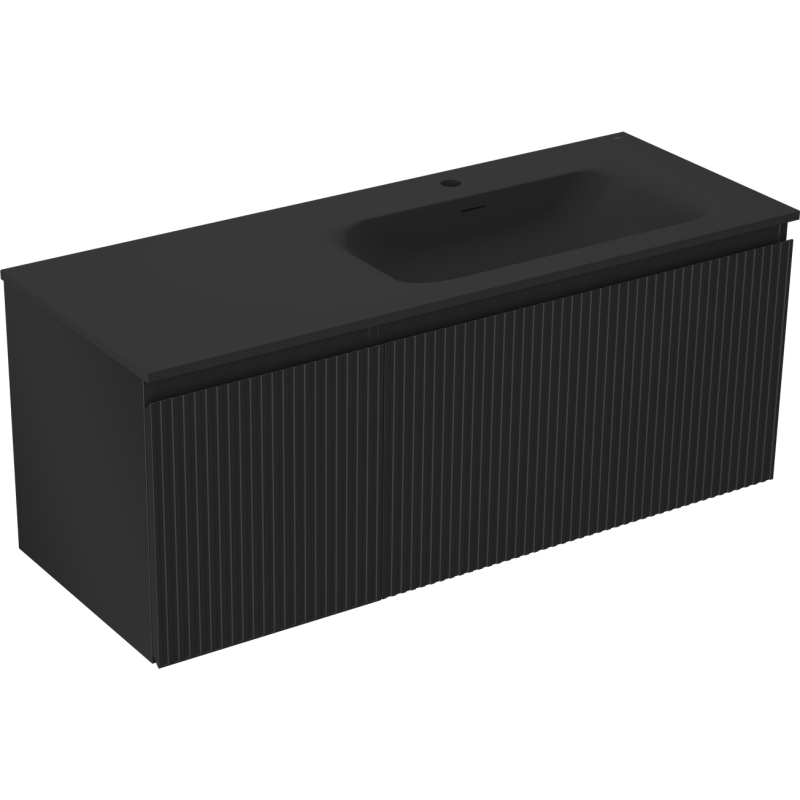 Mexen Rivel armário de casa de banho 120 cm com lavatório Vela direito, 1S, 1D, frisado, preto mate