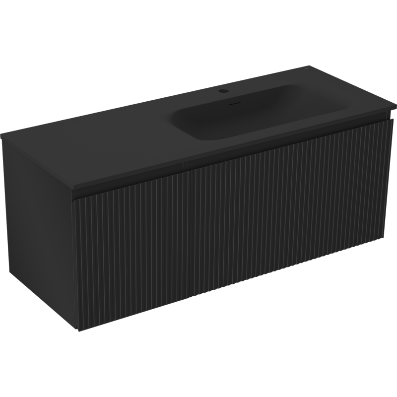 Mexen Rivel bathroom cabinet 120 cm with Vela right sink, 1S, 1D, fluted, black matte - 91A23-12047-3-BBFF71-W23P71