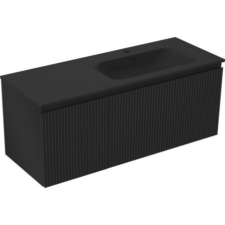 Mexen Rivel Badezimmerschrank 120 cm mit Waschbecken Vela rechts, 1S, 1D, geriffelt, schwarz matt - 91A23-12047-3-BBFF71-W23P71