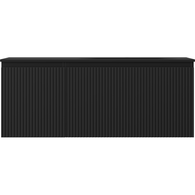 Mexen Rivel Badezimmerschrank 120 cm mit Waschbecken Vela rechts, 1S, 1D, geriffelt, schwarz matt - 91A23-12047-3-BBFF71-W23P71