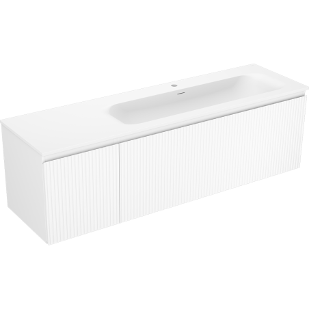 Mexen Rivel szafka łazienkowa 160 cm z umywalką Vela prawą, 1S, 1D, ryflowana, biała mat - 91A23-16047-3-BBFF01-W23P01