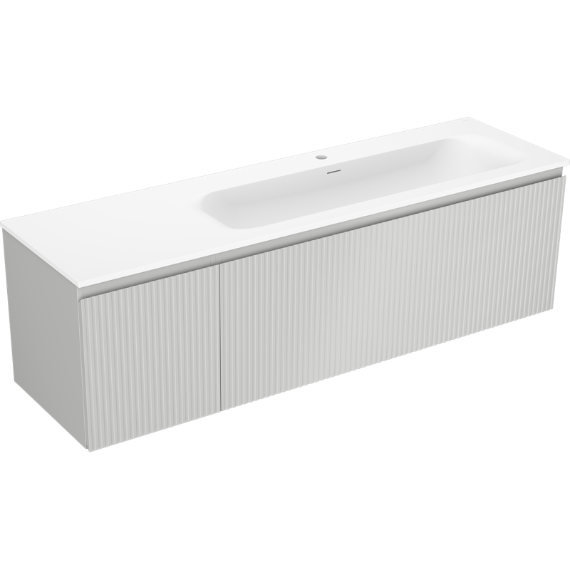 Mexen Rivel Badschrank 160 cm mit Waschbecken Vela rechts, 1S, 1D, gerillt, grau matt/weiß matt - 91A23-16047-3-BBFF62-W23P01