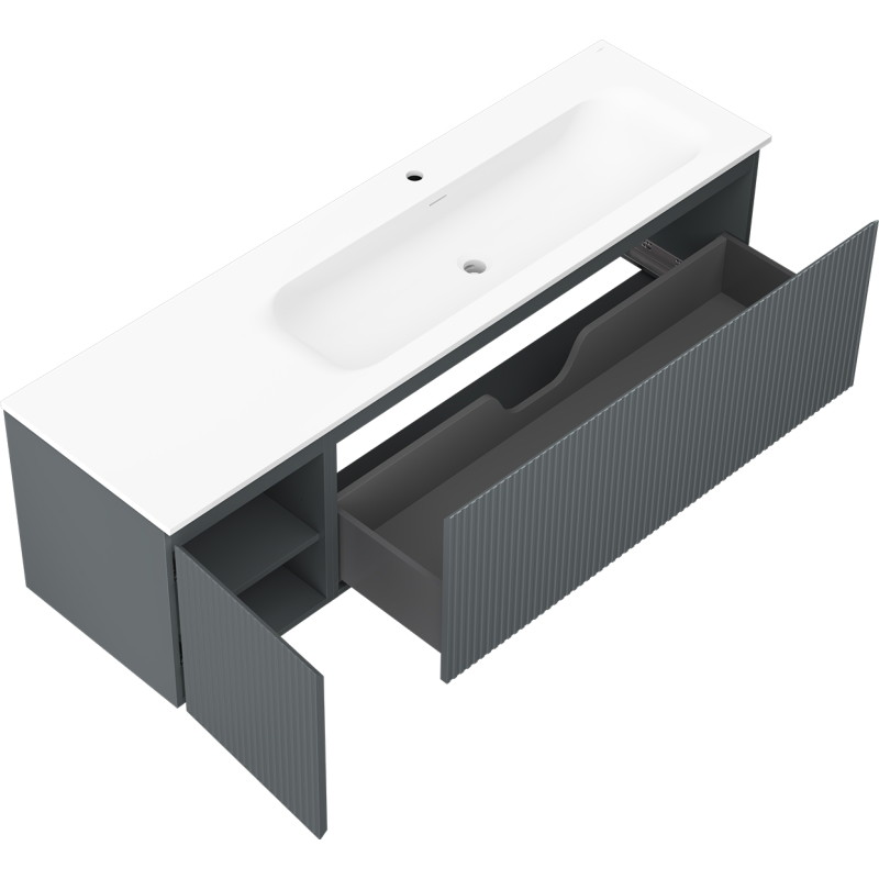 Mexen Rivel badkamerkast 160 cm met wastafel Vela rechts, 1S, 1D, gegroefd, grafiet/wit mat - 91A23-16047-3-BBFF66-W23P01