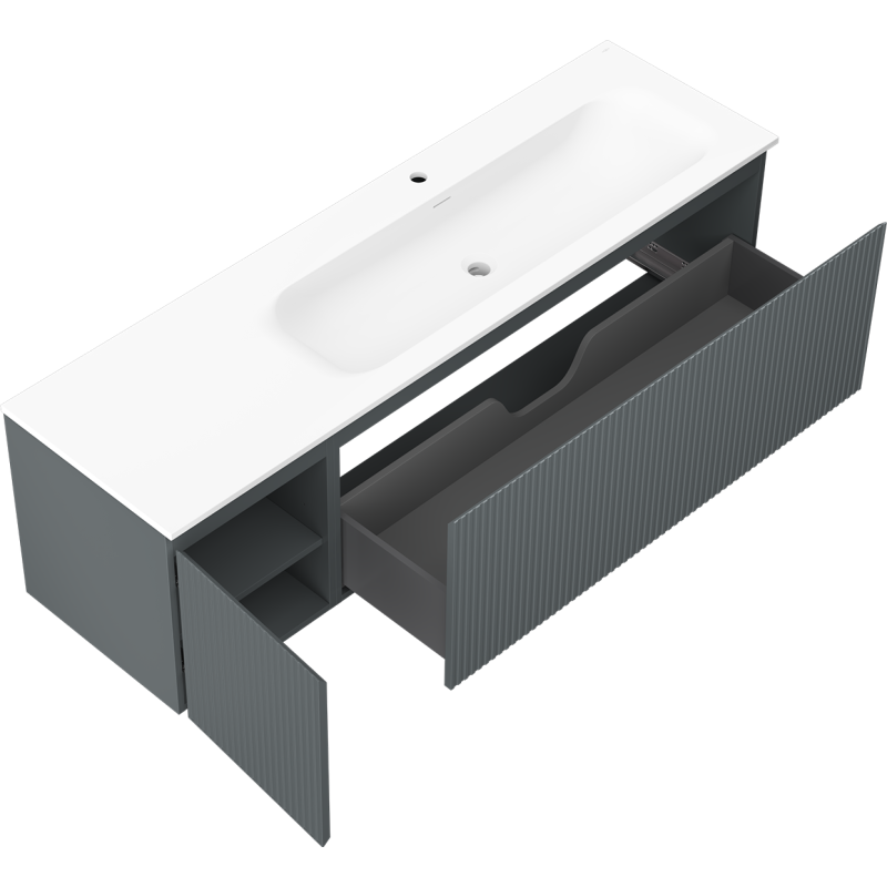 Mexen Rivel mobile bagno 160 cm con lavabo Vela destro, 1S, 1D, scanalato, grafite/bianco opaco - 91A23-16047-3-BBFF66-W23P01