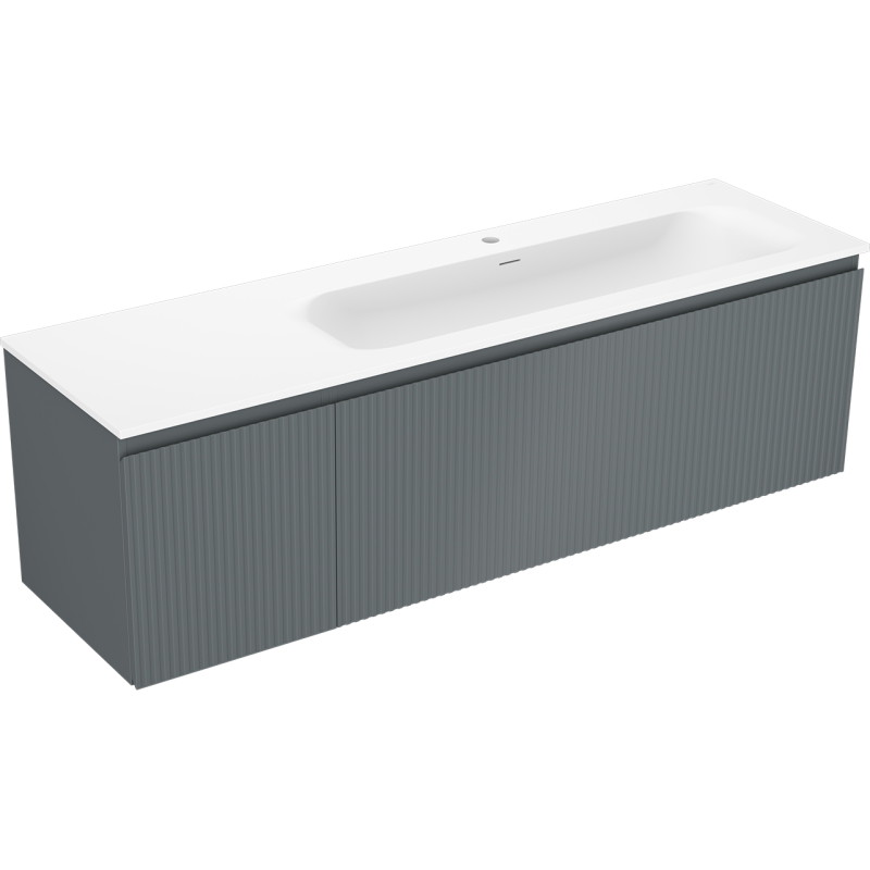 Mexen Rivel Badezimmerschrank 160 cm mit Waschbecken Vela rechts, 1S, 1D, geriffelt, graphit/weiß matt