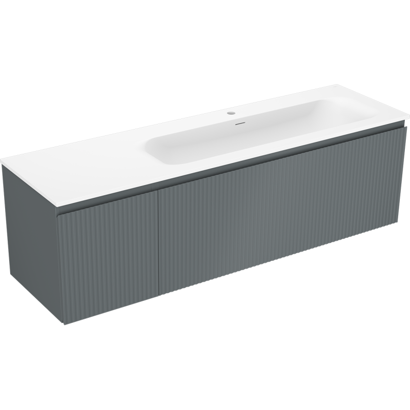 Mexen Rivel szafka łazienkowa 160 cm z umywalką Vela prawą, 1S, 1D, ryflowana, grafit/biała mat - 91A23-16047-3-BBFF66-W23P01