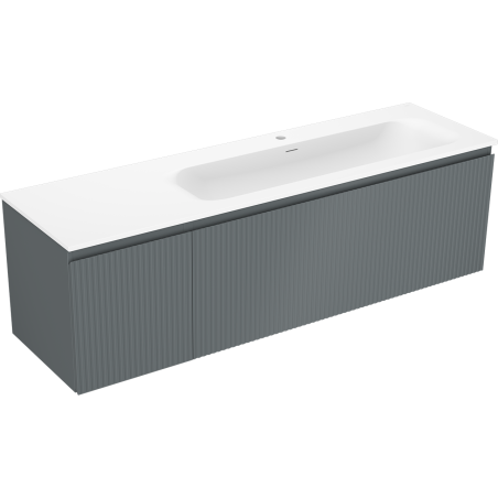 Mexen Rivel szafka łazienkowa 160 cm z umywalką Vela prawą, 1S, 1D, ryflowana, grafit/biała mat - 91A23-16047-3-BBFF66-W23P01