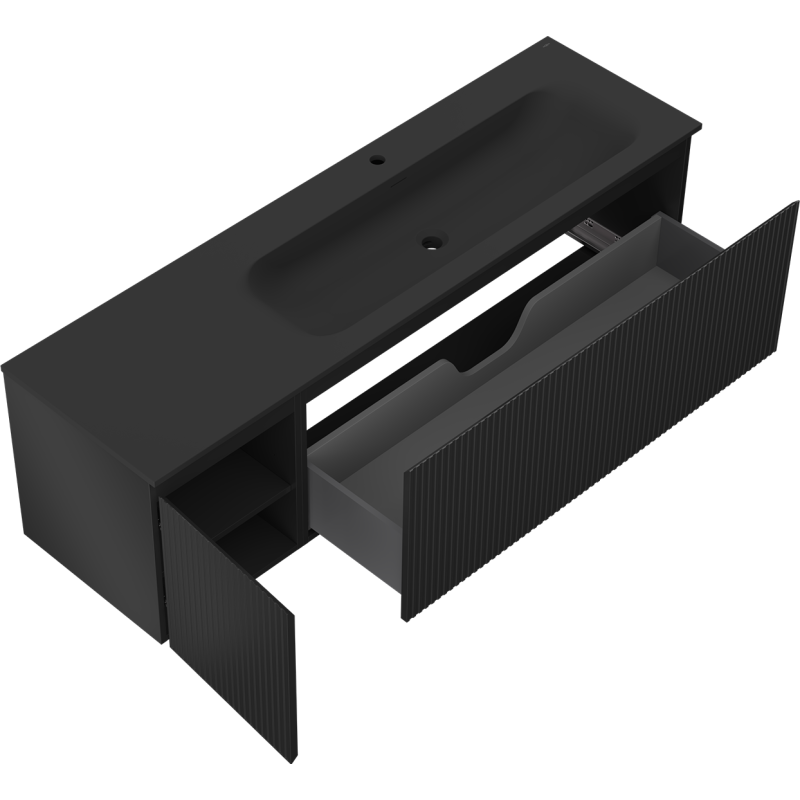 Mexen Rivel mueble de baño 160 cm con lavabo Vela derecho, 1S, 1D, ranurado, negro mate - 91A23-16047-3-BBFF71-W23P71