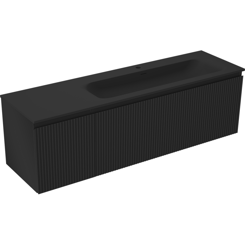 Mexen Rivel badkamerkast 160 cm met wastafel Vela rechts, 1S, 1D, geribbeld, zwart mat - 91A23-16047-3-BBFF71-W23P71
