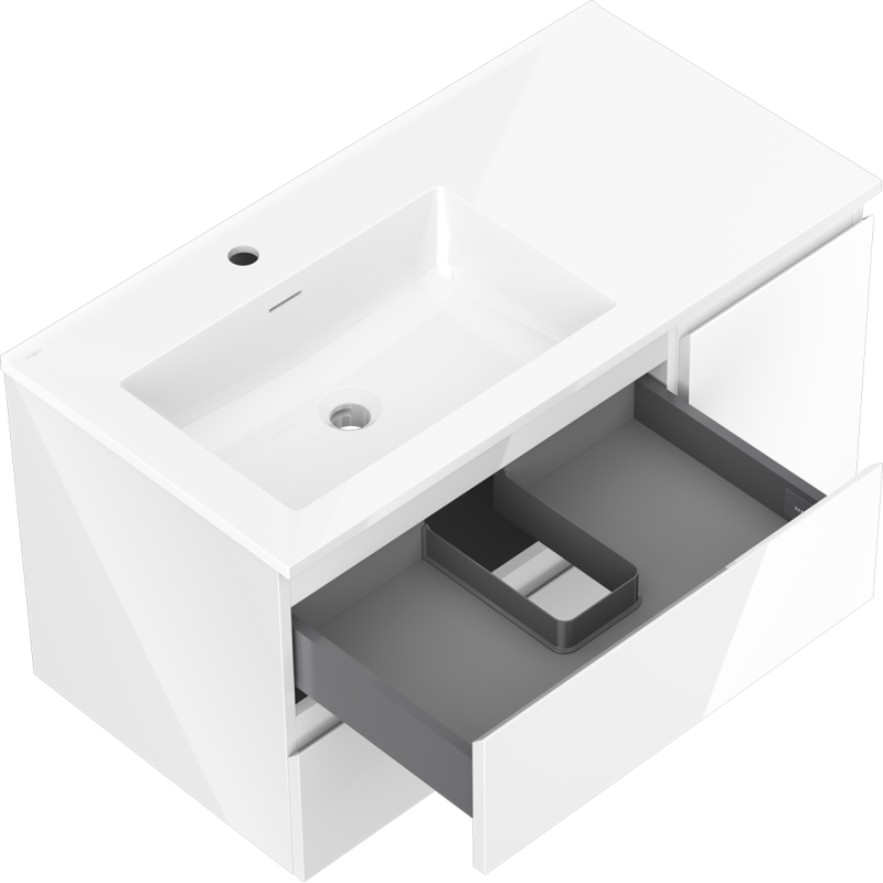 Mexen Orio armadietto da bagno 90 cm con lavabo Otis sinistro, 2S, 1D, bianco lucido - 91A13-09047-3-BBFFF00-W18L00