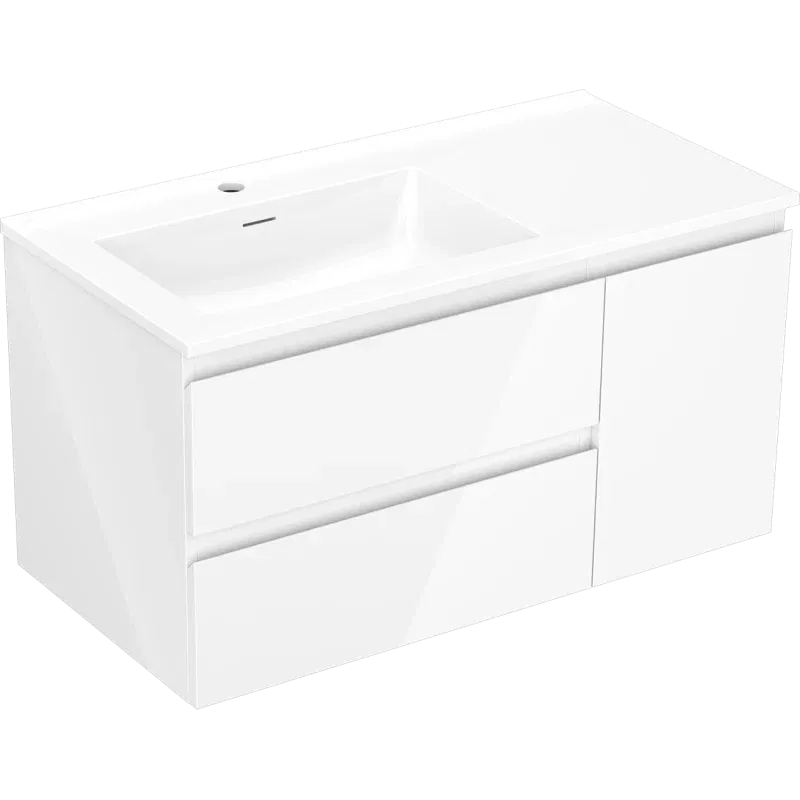 Mexen Orio armoire de salle de bain 90 cm avec lavabo Otis gauche, 2T, 1P, blanc brillant - 91A13-09047-3-BBFFF00-W18L00
