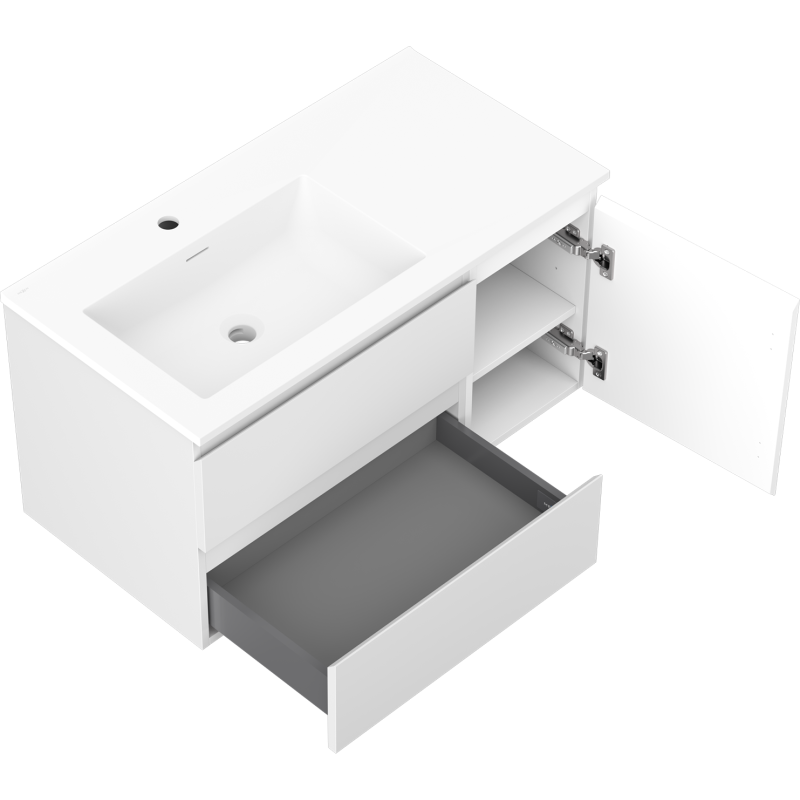 Mexen Orio armoire de salle de bain 90 cm avec lavabo Otis gauche, 2S, 1D, blanc mat - 91A13-09047-3-BBFFF01-W18L01