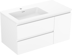 Mexen Orio Badezimmerschrank 90 cm mit Waschbecken Otis links, 2S, 1D, weiß matt - 91A13-09047-3-BBFFF01-W18L01
