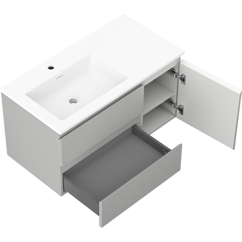 Mexen Orio badkamerkast 90 cm met wastafel Otis links, 2S, 1D, grijs mat/wit mat - 91A13-09047-3-BBFFF62-W18L01