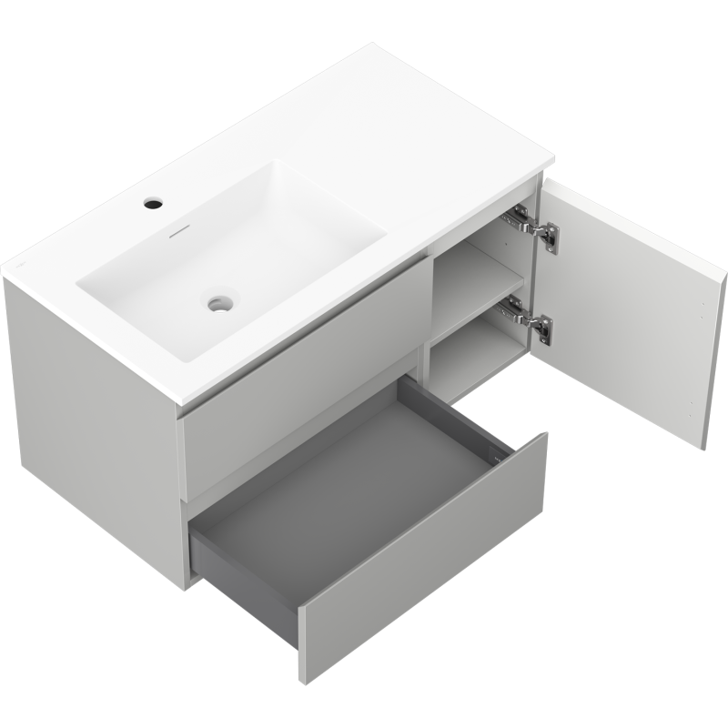 Mexen Orio mobile bagno 90 cm con lavabo Otis sinistro, 2S, 1D, grigio opaco/bianco opaco - 91A13-09047-3-BBFFF62-W18L01