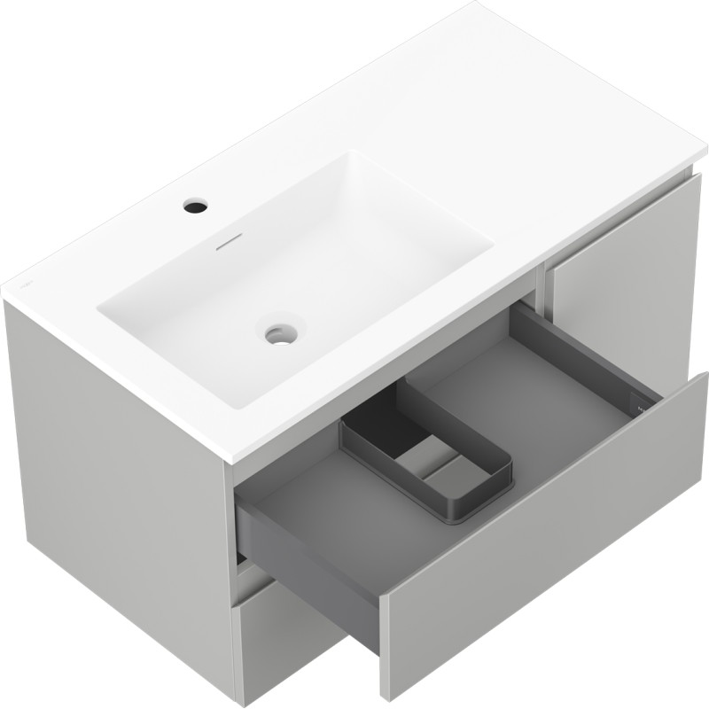Mexen Orio armoire de salle de bain 90 cm avec lavabo Otis gauche, 2S, 1D, gris mat/blanc mat - 91A13-09047-3-BBFFF62-W18L01