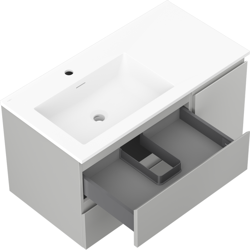 Mexen Orio bathroom cabinet 90 cm with left Otis washbasin, 2S, 1D, gray matte/white matte - 91A13-09047-3-BBFFF62-W18L01