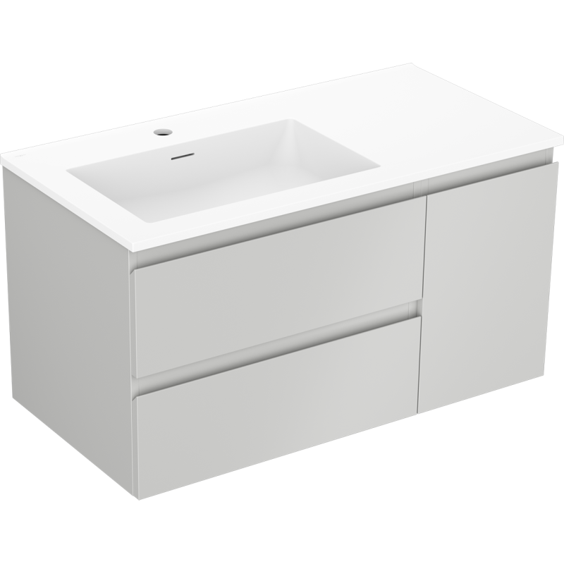 Mexen Orio Badezimmerschrank 90 cm mit Waschtisch Otis links, 2S, 1D, graumatt/weißmatt - 91A13-09047-3-BBFFF62-W18L01