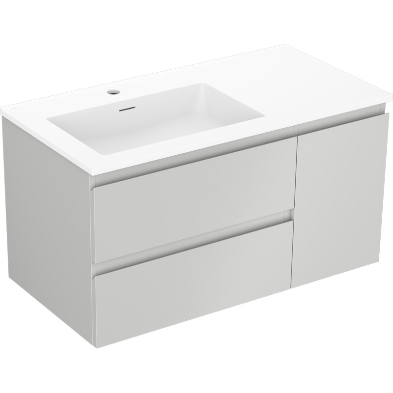 Mexen Orio mueble de baño de 90 cm con lavabo Otis izquierdo, 2S, 1D, gris mate/blanco mate - 91A13-09047-3-BBFFF62-W18L01