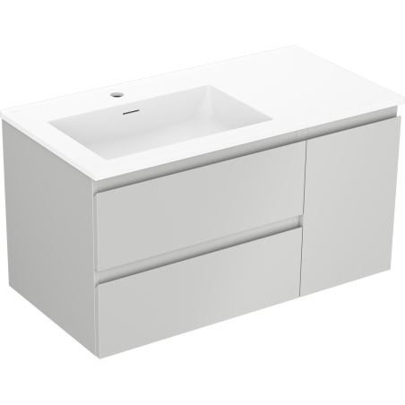Mexen Orio mueble de baño de 90 cm con lavabo Otis izquierdo, 2S, 1D, gris mate/blanco mate - 91A13-09047-3-BBFFF62-W18L01