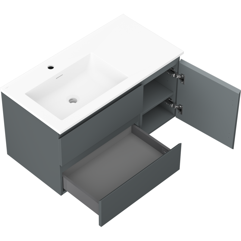 Mexen Orio armario de baño de 90 cm con lavabo Otis izquierdo, 2S, 1D, grafito mate/blanco mate - 91A13-09047-3-BBFFF66-W18L01